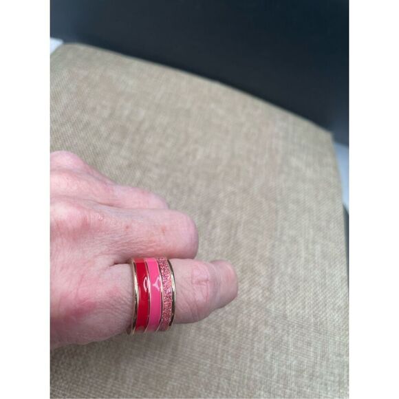 Triple Colored Wide Band Ring Pink Sparkle Pink and Deep Pink Size 9.5 Enamel - Picture 1 of 9